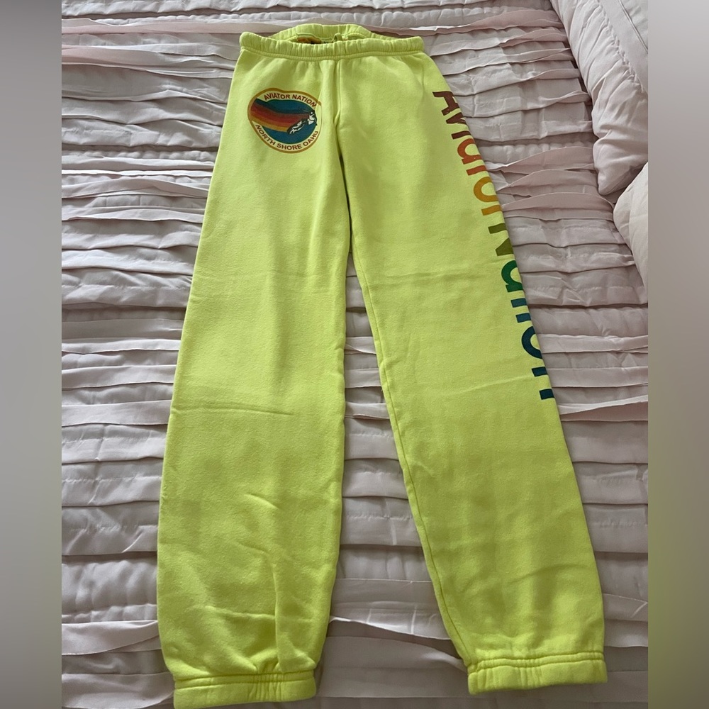Neon yellow aviator nation sweatpants